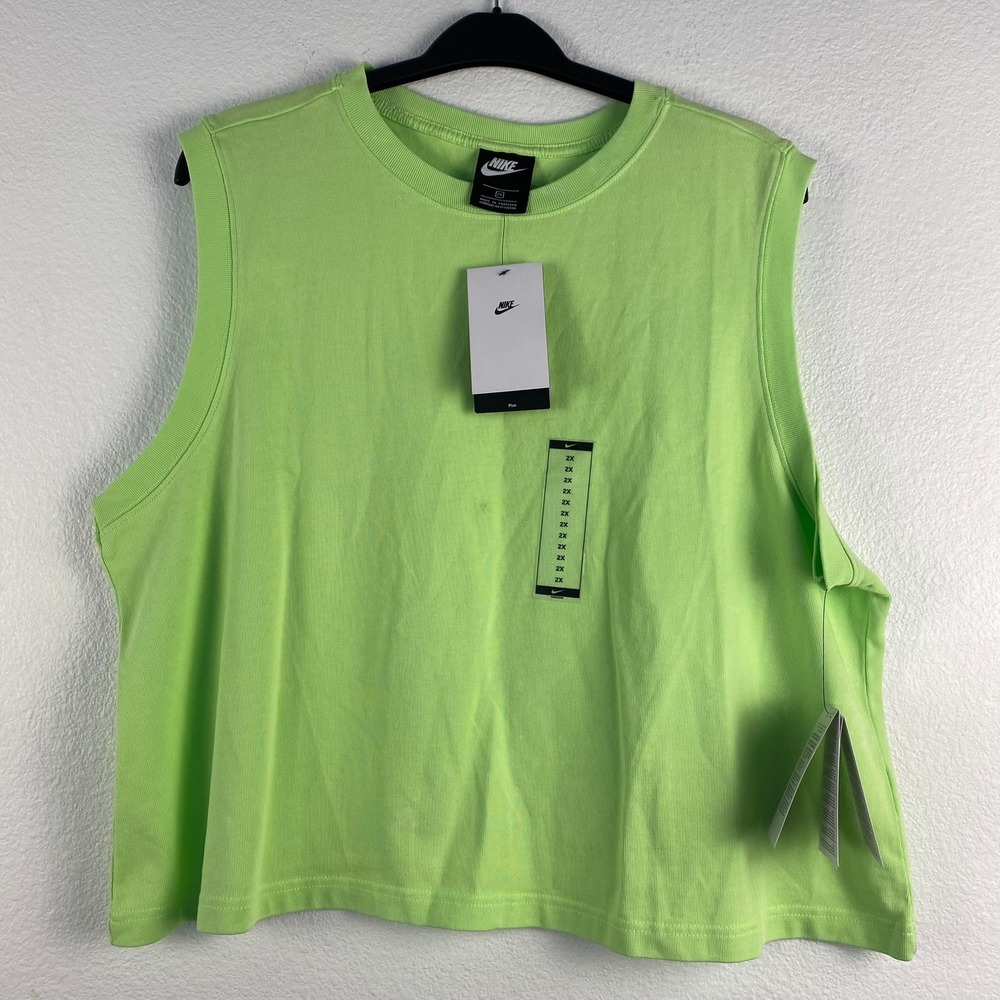 Nike Womens Plus 2X Lime Green Cotton Sleeveless Muscle Tee Tank Top NWT